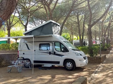 Motorhome pitch under the trees