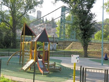Climbing frame and slides in the playground