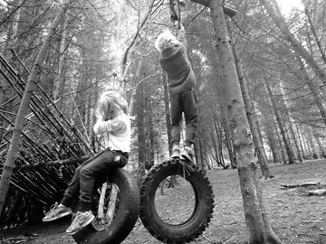Playing in the woods
