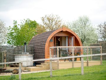 Pod with woodfired hot tub