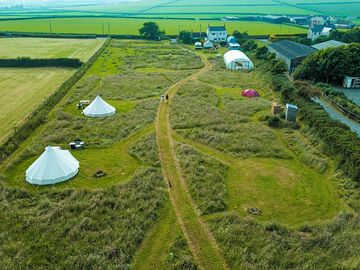 Aerial view of bell tents