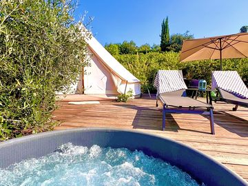 Hot tub and sunloungers