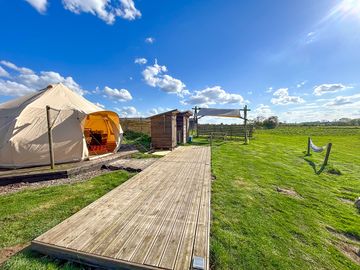 Colonial pod private deck, fire pit and hammock area