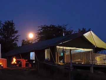 Exterior shot of seren the hot tub tent