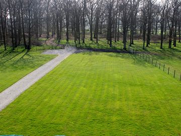 Elevated view towards woods in winter
