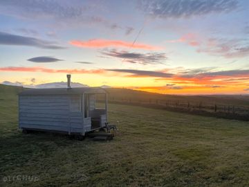 Sunsets are beautiful from Bertie, our Shepherd's Hut in the North Wales countryside