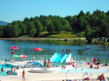 Swimming pool with lake view