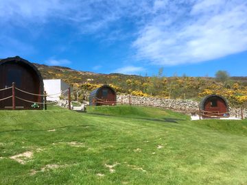 The 3 camping pods, all with stunning views towards the mountains & close proximity to amenity block