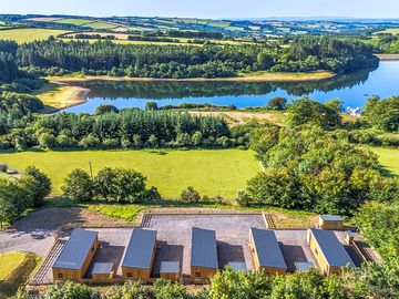 Aerial view of the lodges and Wistlandpound Lake