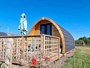 Private decking in front of the pod