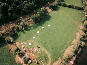Aerial shot of the bell tents