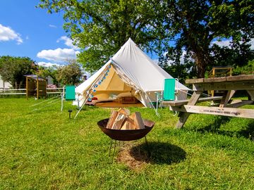 Outside the bell tent