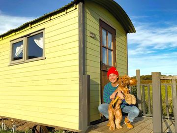 Outside the shepherds hut, dog friendly accommodation