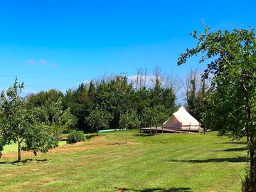 Bell tent includes a king-size bed and two mattress