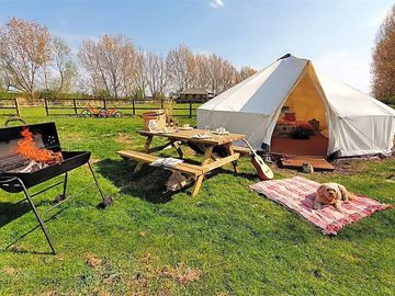 Picnic bench and firepit