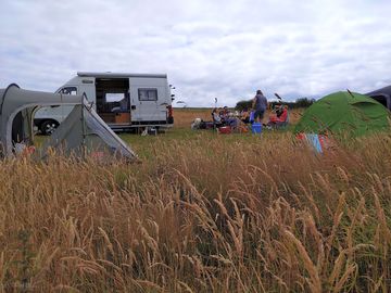 Grassy van pitches with space for awnings & extra tents