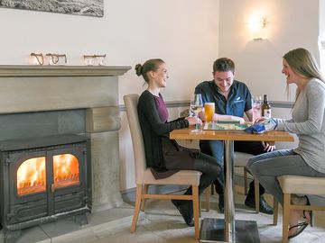 Log fire in the pub