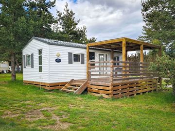 Caravan with covered decking