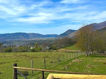 Breathtaking views of keswick and the lakeland fells looking off the decking