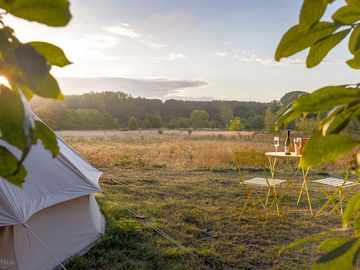 Beautiful views over the meadows from the bell tents