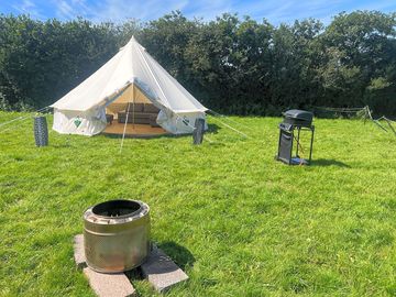 Bell tent, fire-pit and gas bbq