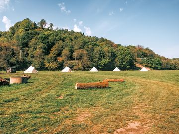 Tent field with upcycled seating