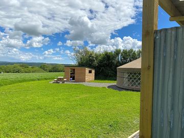 Thistle yurt is on a private pitch in the meadow