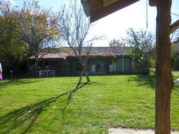 Main toilet block, surrounded by apple and cherry trees