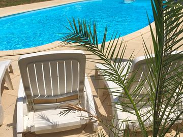 The pool is surrounded by a solarium