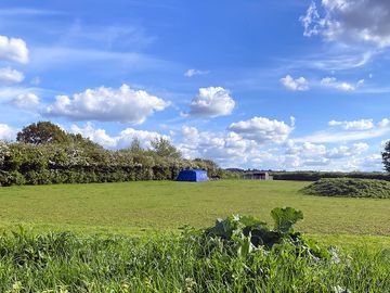 Tent pitches in the sun