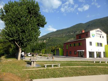 The main building of the site and the barbecue