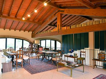 Reading room with tourist information and a library