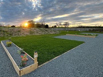 Motorhome pitches at sunset