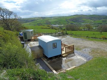 Aerial view of the huts and decking areas