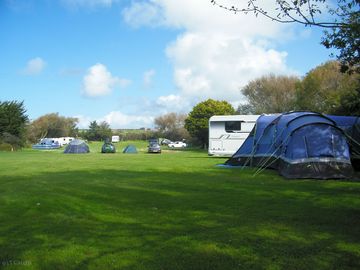 Family tent on an electric pitch