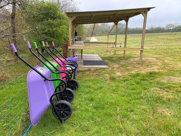 Wheelbarrows to take luggage to and from your tent for a car-free site