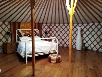 Double bed inside the yurt