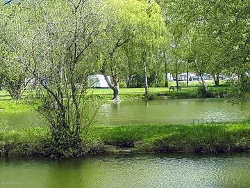 Grass pitches between the lakes