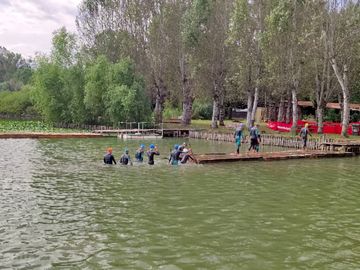 Swimming race on lake chiusi