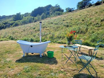 Wood fired hot tub bath available exclusively with ger mawr