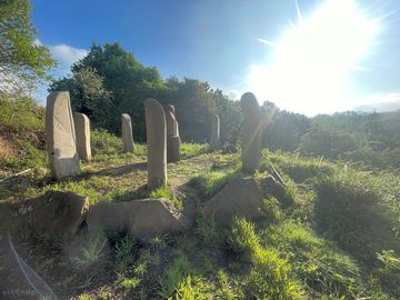 The Stone circle at the top of the woodland gallery with views looking over Sheffield.