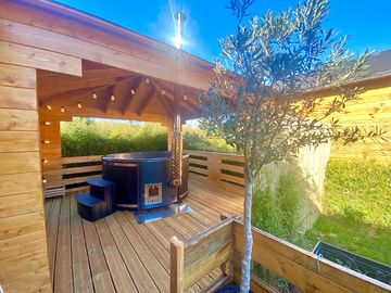 Hot tub on covered decking