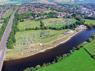 Aerial view of Ross Rowing Club during August bank holiday weekend