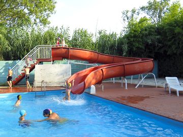 Swimming pool with waterslide