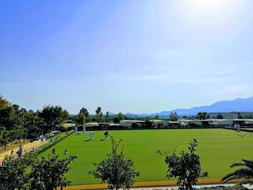 Camping overlooking the bowling greens