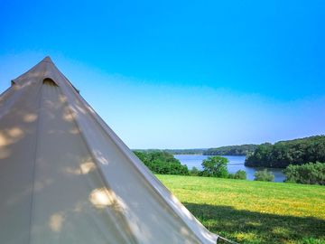 Bell tents overlooking the ardingly reservoir