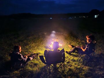 Chilling by the fire.
