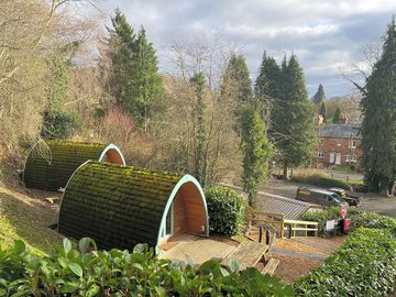 Camping pods on the hillside