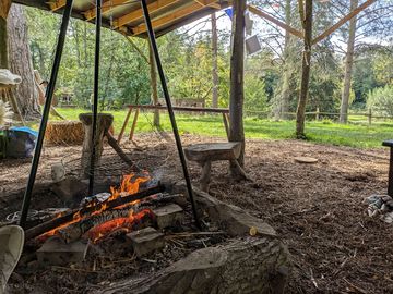 Fire pit at the goldcrest glade polebarn.