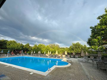 Parasols and loungers around the pool